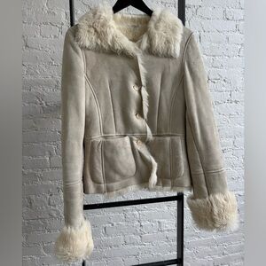 Adrienne Vittadini, Made in Italy, genuine shearling fur jacket, white